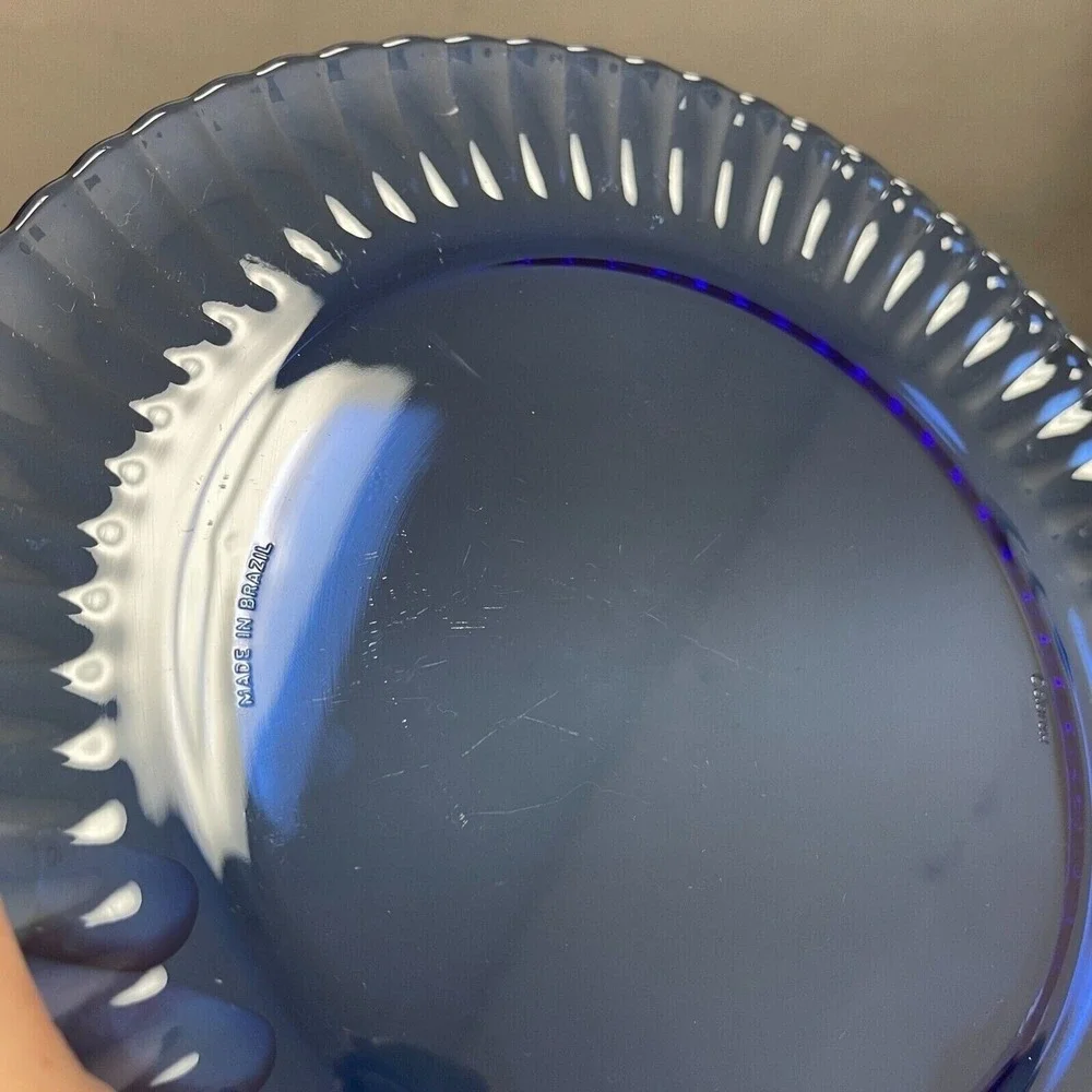 Colorex Cobalt Blue Dinner Glass‎ Plates Fluted Edge Scalloped Brazil Lot of 2